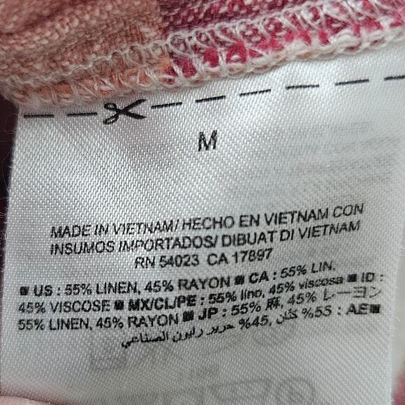 Old Navy Womens Sz Medium Pink Red Striped Linen Blend Dress Coastal Nautical - Picture 7 of 10